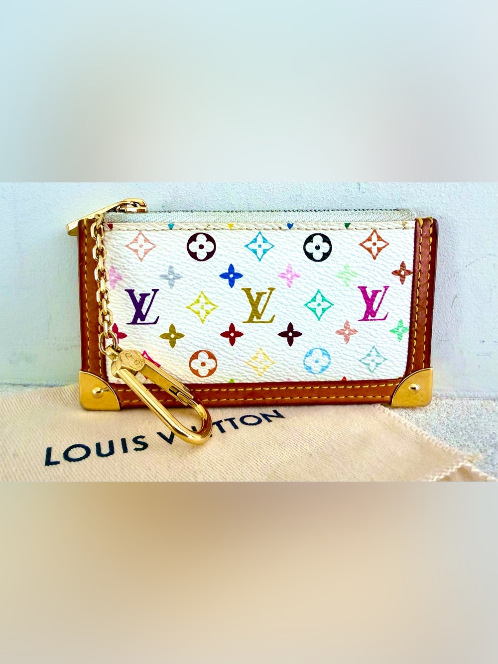 LOUIS VUITTON x MURAKAMI Multicolore Blanc Pochette Clés M92655